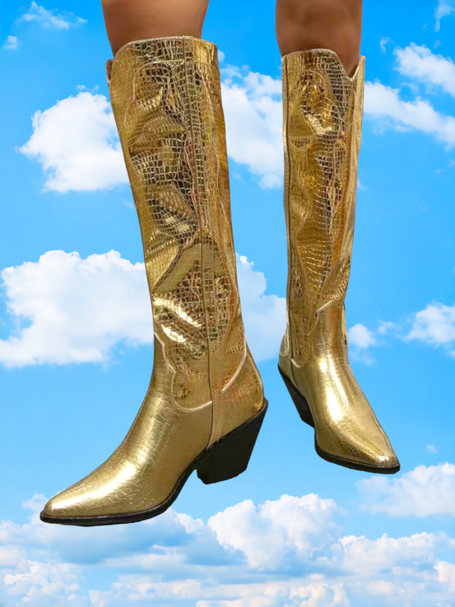 Shiny gold boots hot sale
