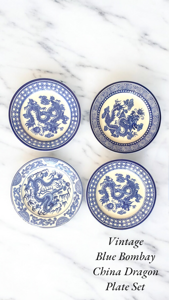 Vtg Blue Bombay Dragon Plates
