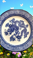 Vtg Blue Bombay Dragon Plates