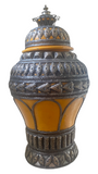 Antique Moroccan Ceramic Urn W/ Metal Moorish Filigree Overlaid