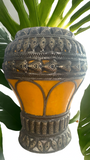 Antique Moroccan Ceramic Urn W/ Metal Moorish Filigree Overlaid