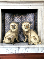 Mid Century Staffordshire Style Porcelain Pug Dogs - a Pair