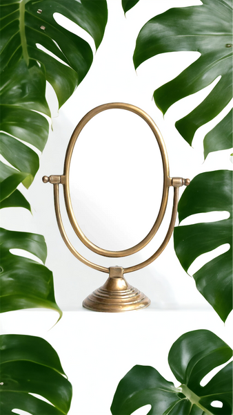 Framed Brass Mirror on Stand