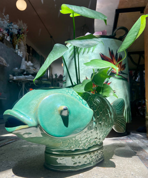 Green Koi Fish Planter
