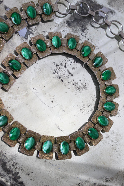 Embossed Silver Malachite Belt