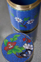 Antique Blue Floral Enamel Jar