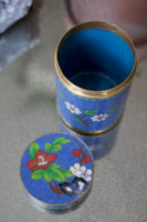 Antique Blue Floral Enamel Jar