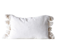 Cotton Tassel Lumbar Pillow ~ Cream