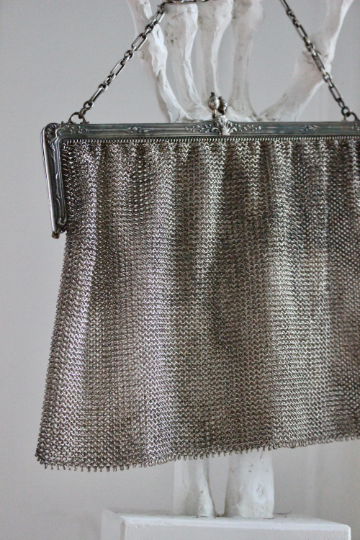 Antique Decorative .800 Silver French Chainmail Ladies Purse Bag 1900's