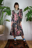 1980s Floral Lace Prairie Mutton Sleeve Dress