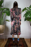 1980s Floral Lace Prairie Mutton Sleeve Dress