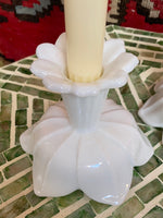 40s Floral Milk Glass Taper Holder Set