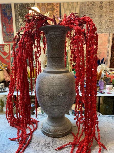 Antiqued Etched Brass Gothic Vase