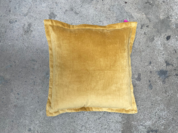 20" Mustard Velvet Pillow w/ Contrast Edge