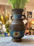 Antique Brass + Painted Enamel Vase