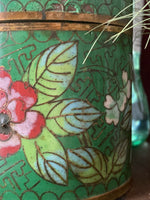 Green Cloisonne Floral Enamel Jar
