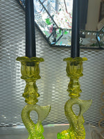 Uranium Glass Koi Fish Candle Holder Set