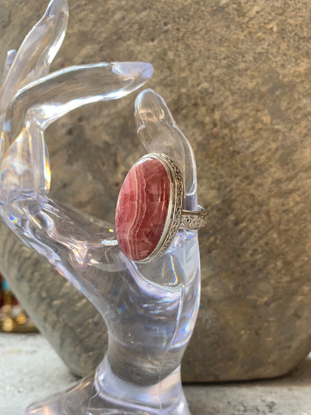 Powerful 925 Sterling Balinese Ring with Rhodonite Crystal~ Joy Heritage Collection