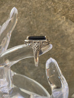 Antique Deco Sterling Filigree Ring with Manmade Sapphire