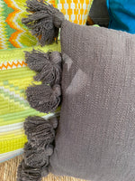 Cotton Tassel Lumbar Pillow ~ Charcoal