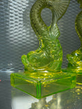 Uranium Glass Koi Fish Candle Holder Set
