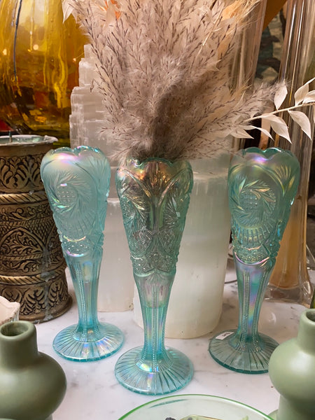 Blue Carnival Glass Depression Vase
