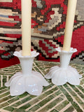 40s Floral Milk Glass Taper Holder Set