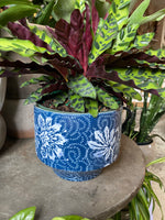 Indigo Floral Stoneware Planter