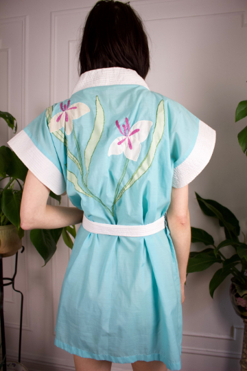 60s Embroidered Applique Cotton Robe